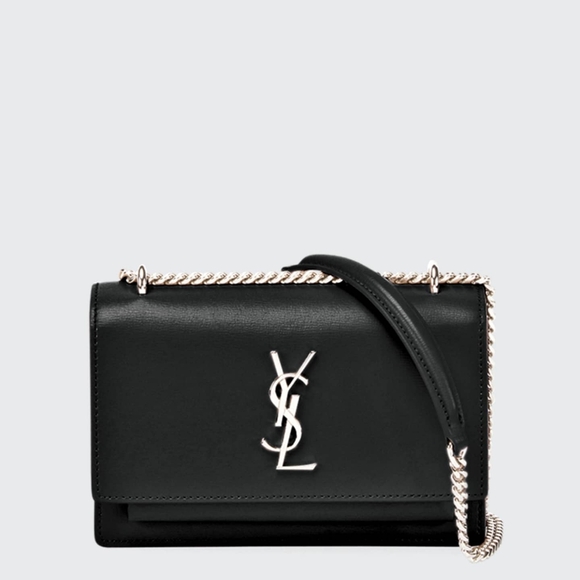 NWT!!! New! YSL Saint Laurent Sunset Medium YSL Crossbody Bag in Black Leather - Picture 2 of 16
